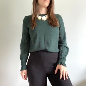 Forest Green Embroidered Long Sleeve Blouse
